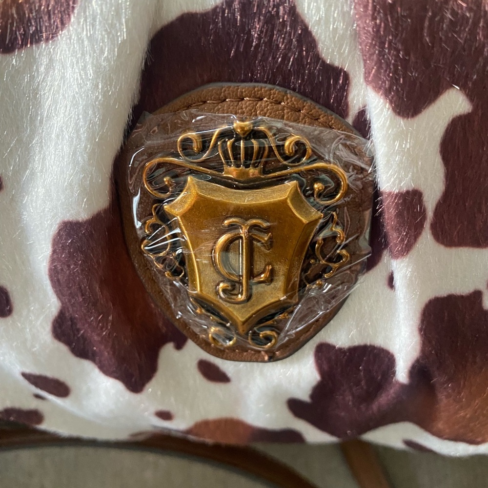 Juicy Couture Romance Saddle Brown Cow Print Bow Satchel Bag Purse - Picture 3 of 6